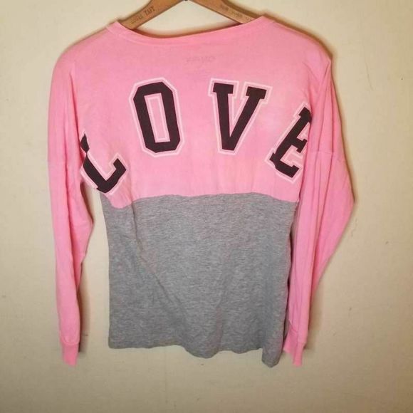 Onfire T-Shirt Pink Gray Color Block Love Long - Picture 2 of 12